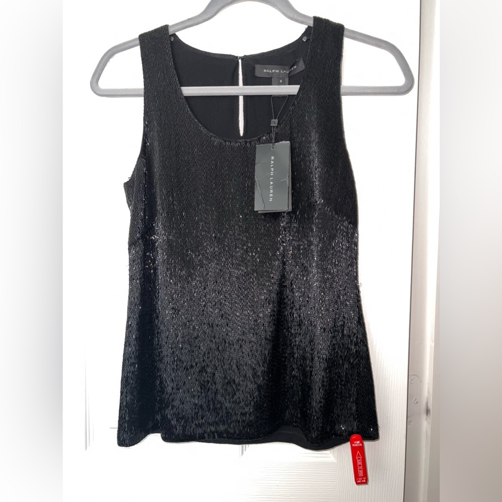 Ralph Lauren Black Label Black Hand Beaded Top, Size 0, NWT